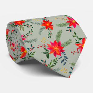  Red Poinsettia Christmas Floral Tie