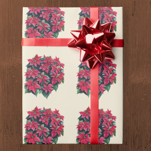 Red Poinsettia Christmas Flower On Light Yellow Wrapping Paper