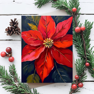 Red Poinsettia Christmas Flower Painted Holiday Card
