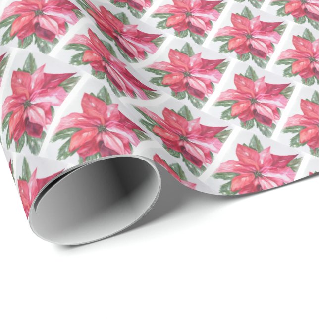 Red Poinsettia Christmas Flower Wrapping Paper (Roll Corner)