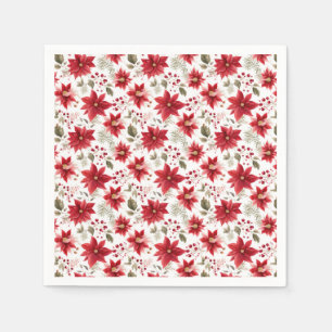 Red poinsettia Christmas Flowers Berries Holiday Napkin