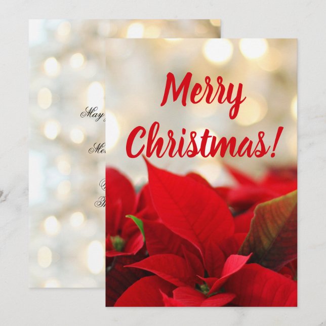 Red Poinsettia Christmas Flowers Floral Bokeh Invitation (Front/Back)