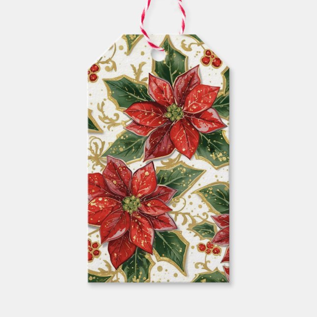 Red Poinsettia Christmas Flowers  Gift Tags (Front)