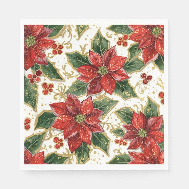 Red Poinsettia Christmas Flowers  Napkin (Front)