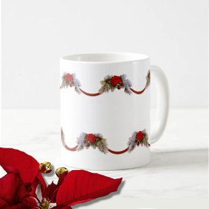 Red Poinsettia Christmas Garland Coffee Mug