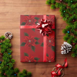 Red Poinsettia Christmas Glossy Wrapping Paper