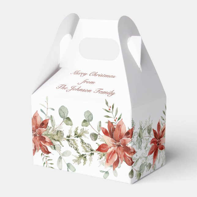 Red Poinsettia Christmas Greenery  Favour Box (Front Side)