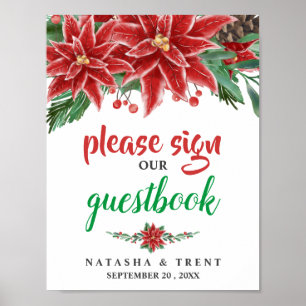 Red Poinsettia Christmas Guestbook Wedding Sign