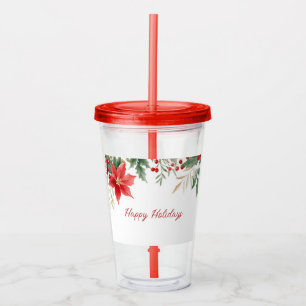 Red Poinsettia Christmas Holiday Acrylic Tumbler