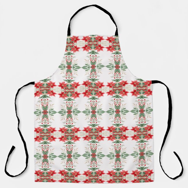 Red Poinsettia Christmas Holiday Apron (Front)