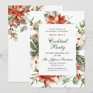 Red Poinsettia Christmas Holiday Cocktail Party Invitation
