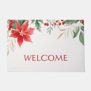 Red Poinsettia Christmas Holiday Doormat