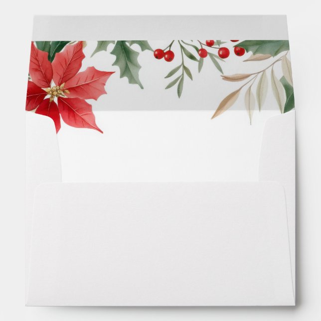 Red Poinsettia Christmas Holiday Envelope (Back (Bottom))