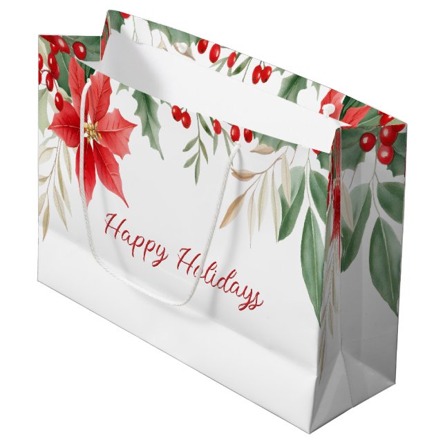 Red Poinsettia Christmas Holiday Gift Bag (Front Angled)