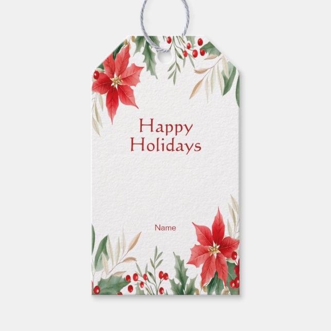 Red Poinsettia Christmas Holiday Gift Tag (Front)