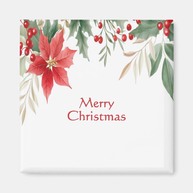 Red Poinsettia Christmas Holiday Magnet (Front)