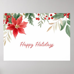 Red Poinsettia Christmas Holiday Poster