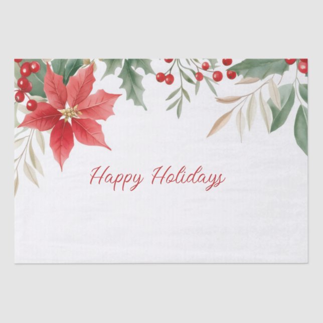 Red Poinsettia Christmas Holiday Tissue Paper (Front)