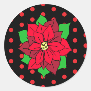 Red Poinsettia Christmas Holidays Classic Round Sticker