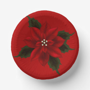 Red Poinsettia Christmas Paper Plate