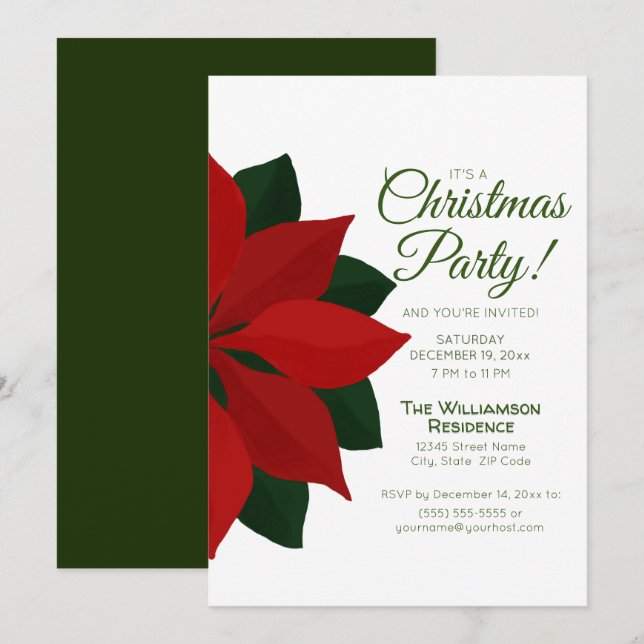 Red Poinsettia Christmas Party Invitation (Front/Back)