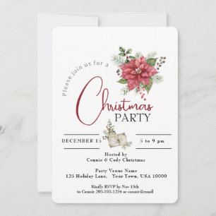 RED POINSETTIA CHRISTMAS PARTY INVITATION
