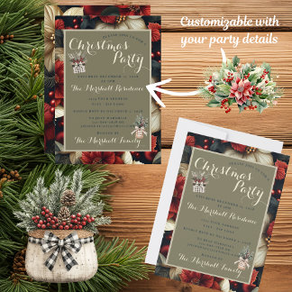 Red Poinsettia Christmas Party Invitation