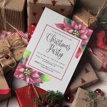 Red Poinsettia Christmas Party  Invitation