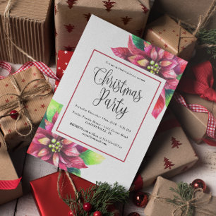 Red Poinsettia Christmas Party  Invitation