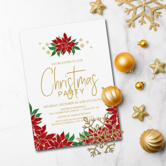 Red Poinsettia Christmas Party Invitation (Creator Uploaded)