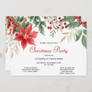 Red Poinsettia Christmas Party Invitation