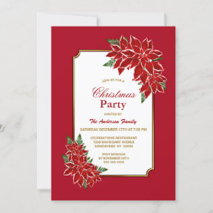Red Poinsettia Christmas Party Invitation