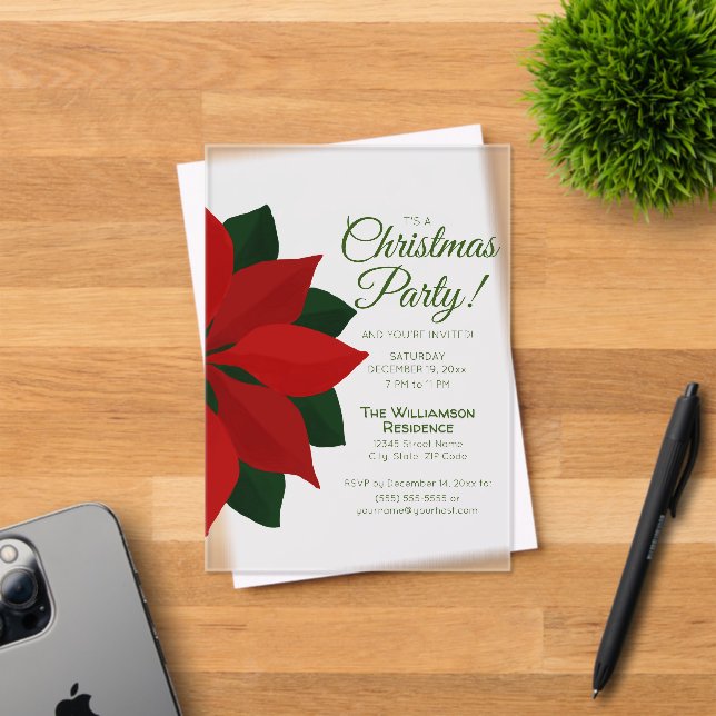 Red Poinsettia Christmas Party Invitation (Insitu (Invitation Card))