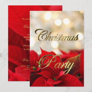 Red Poinsettia Christmas Party Invitation Elegant