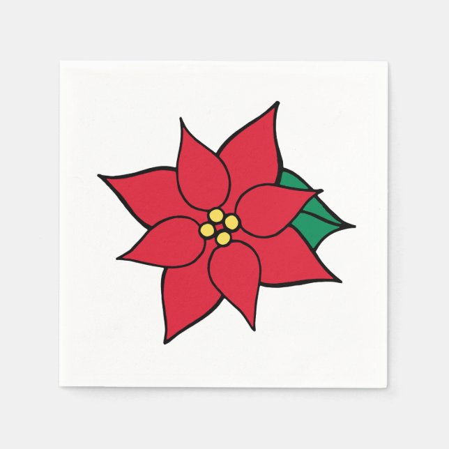 Red Poinsettia Christmas Party Napkins (Front)