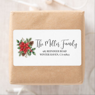 Red Poinsettia Christmas Return Address Label