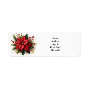 Red Poinsettia Christmas Return Address Label