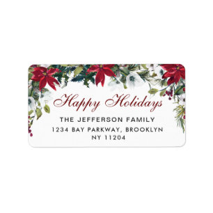 Red Poinsettia Christmas Return Address Label