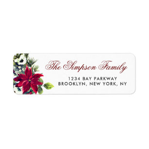 Red Poinsettia Christmas Return Address Label