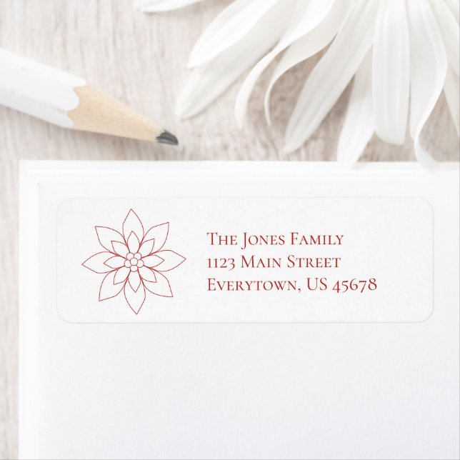 Red Poinsettia Christmas Return Address Label  (Insitu)