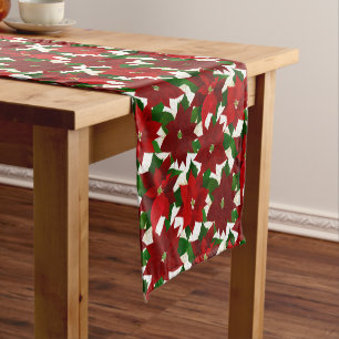 Red Poinsettia Christmas Short Table Runner