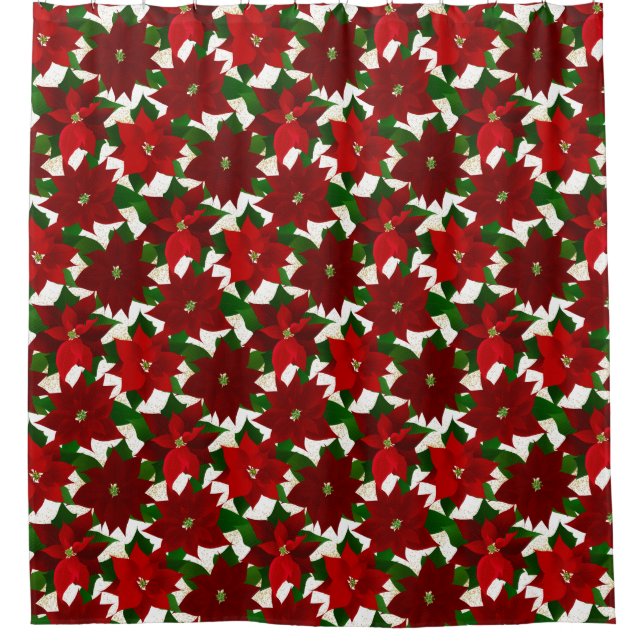 Red Poinsettia Christmas Shower Curtain (Front)