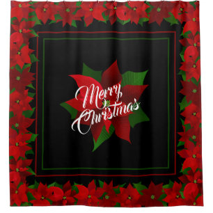 Red Poinsettia Christmas Shower Curtain