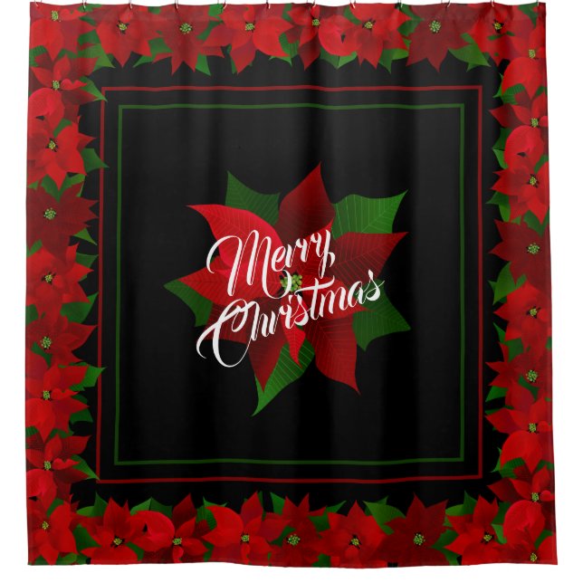 Red Poinsettia Christmas Shower Curtain (Front)