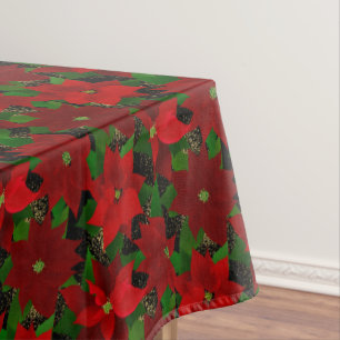 Red Poinsettia Christmas Tablecloth