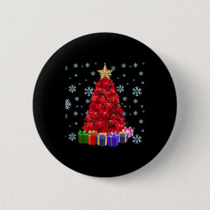 Red Poinsettia Christmas Tree Funny Xmas Matching 6 Cm Round Badge
