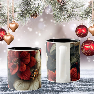 Red Poinsettia Christmas  Two-Tone Coffee Mug