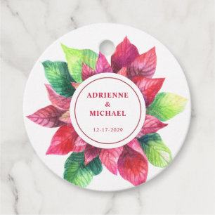 Red Poinsettia Christmas Wedding Favour Tags