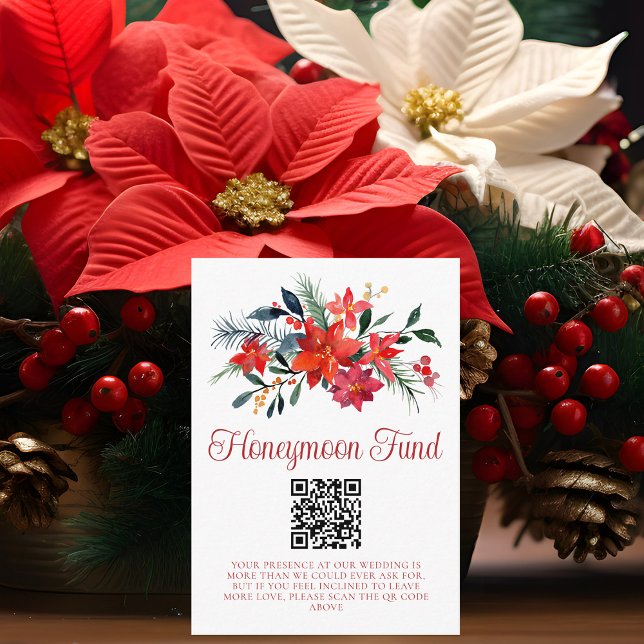 Red Poinsettia Christmas Wedding Honeymoon Fund Enclosure Card (Creator Uploaded)