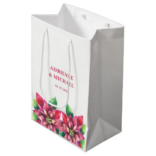 Red Poinsettia Christmas Wedding Medium Gift Bag